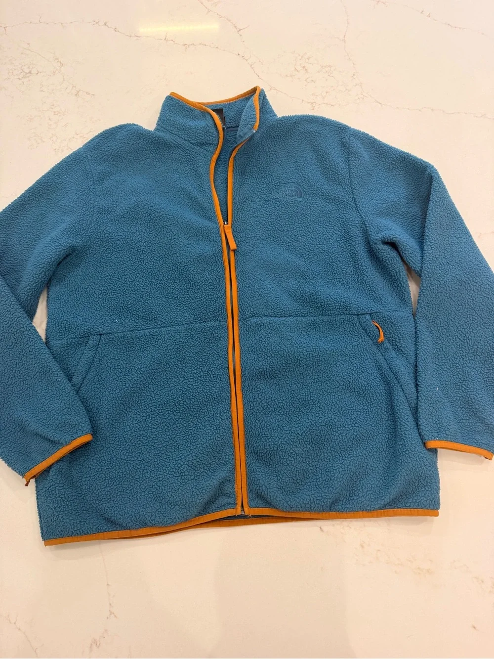 The North Face Men’s XL Teal Blue Orange Trim Full Zip Fleece Jacket